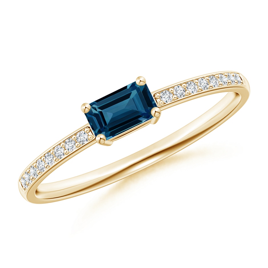 5x3mm AAAA East-West Emerald-Cut London Blue Topaz Solitaire Ring in Yellow Gold 