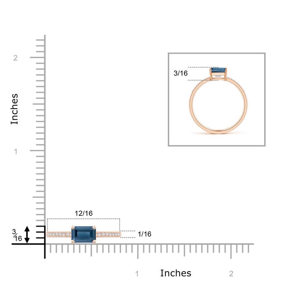 6x4mm A East-West Emerald-Cut London Blue Topaz Solitaire Ring in Rose Gold product image