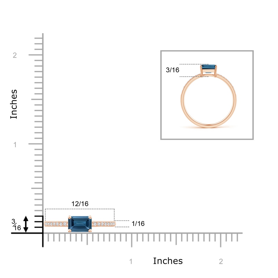 6x4mm AA East-West Emerald-Cut London Blue Topaz Solitaire Ring in Rose Gold product image