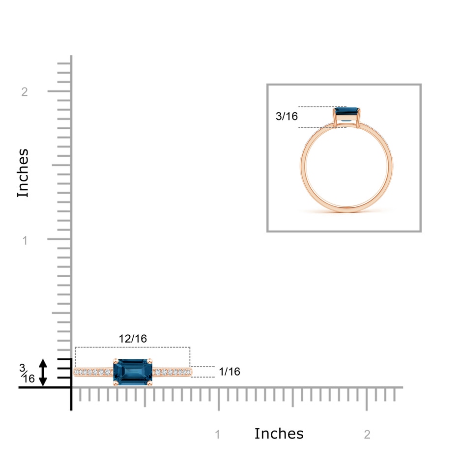 6x4mm AAA East-West Emerald-Cut London Blue Topaz Solitaire Ring in Rose Gold product image