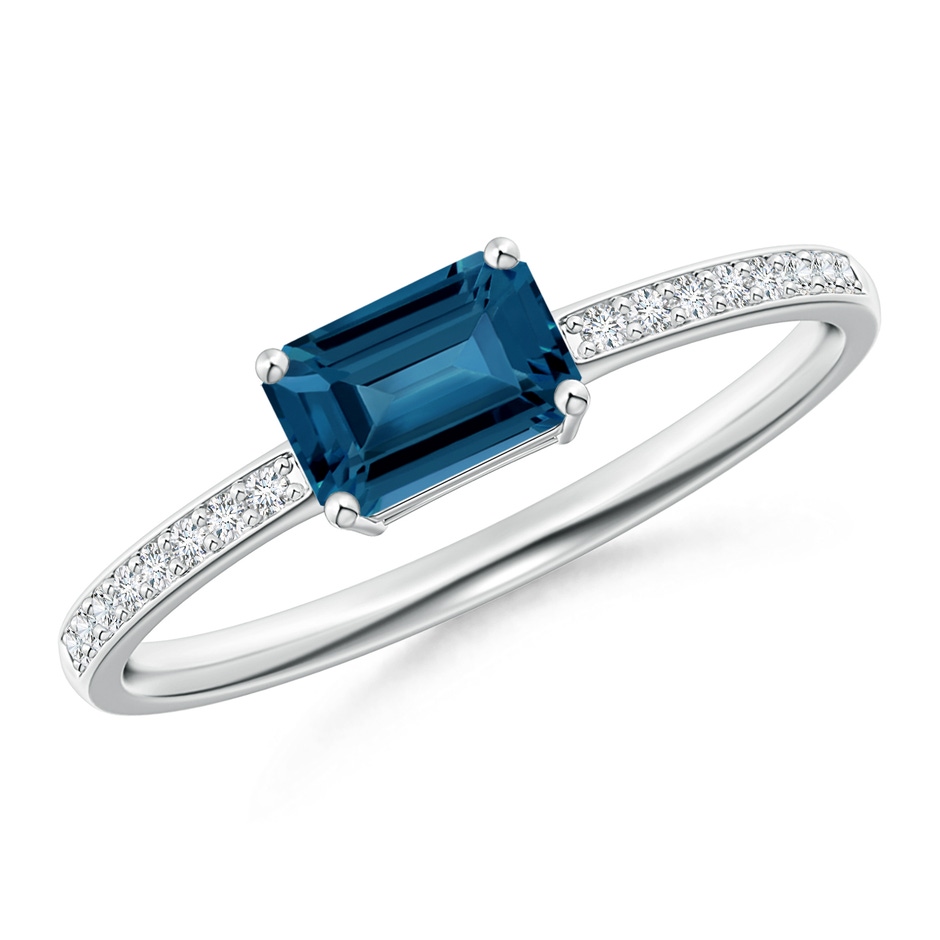6x4mm AAA East-West Emerald-Cut London Blue Topaz Solitaire Ring in White Gold 