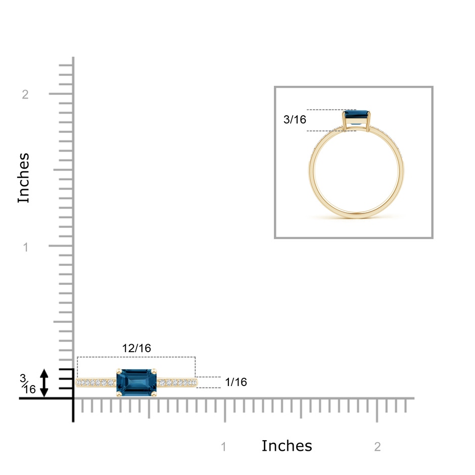 6x4mm AAA East-West Emerald-Cut London Blue Topaz Solitaire Ring in Yellow Gold product image