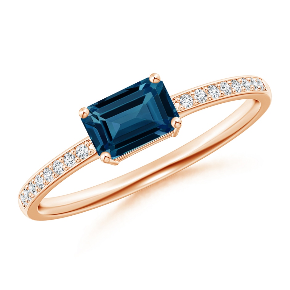 6x4mm AAAA East-West Emerald-Cut London Blue Topaz Solitaire Ring in Rose Gold 