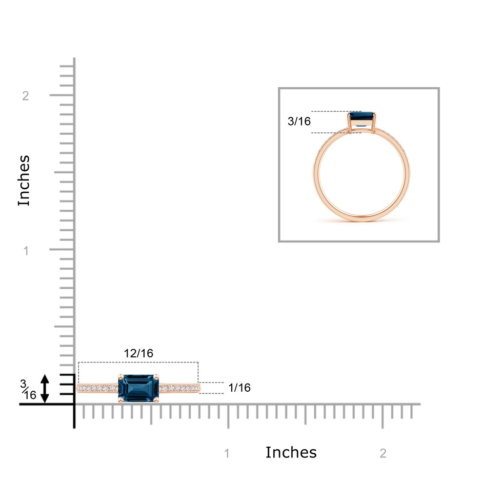 6x4mm AAAA East-West Emerald-Cut London Blue Topaz Solitaire Ring in Rose Gold product image