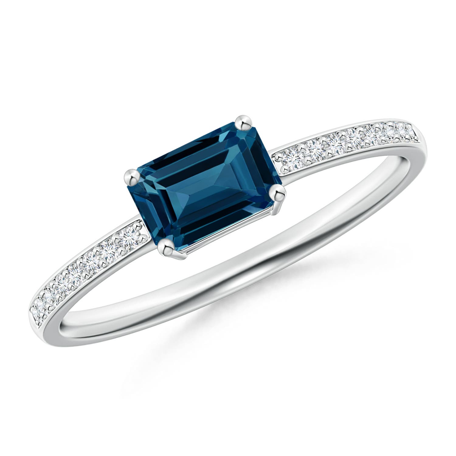 3.4ct London Blue Topaz & Diamond Accent Ring – 925 Sterling Silver, Emerald Cut, Solitaire Style