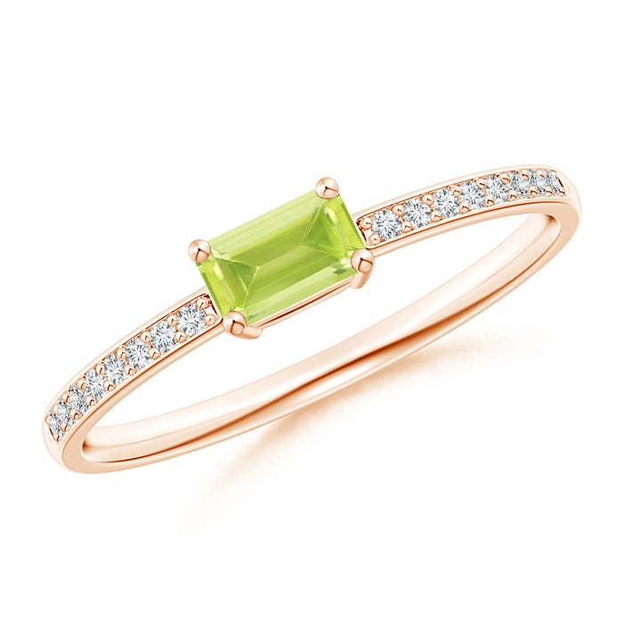East-West Emerald-Cut Peridot Solitaire Ring