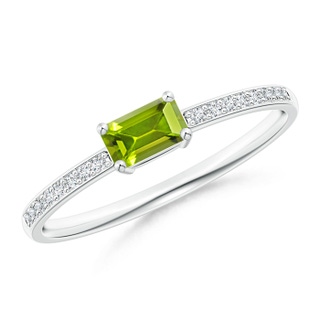 5x3mm AAA East-West Emerald-Cut Peridot Solitaire Ring in 9K White Gold