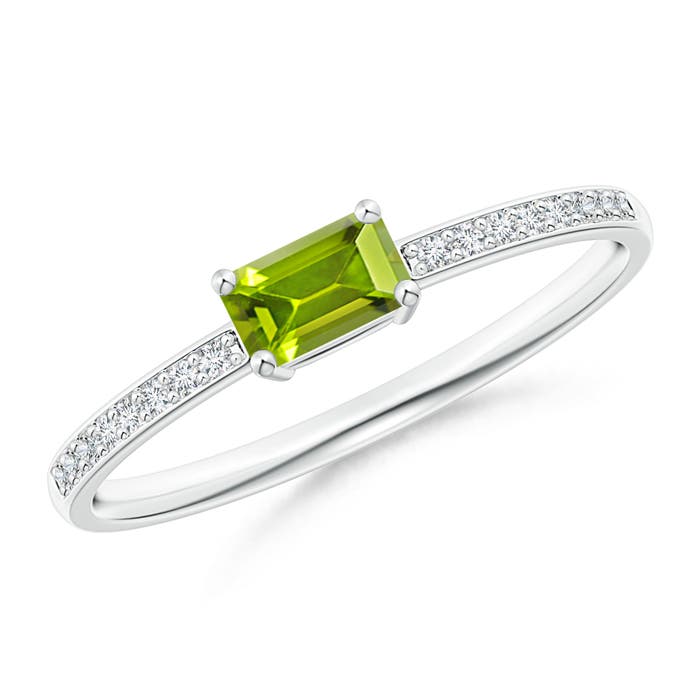 5x3mm AAA East-West Emerald-Cut Peridot Solitaire Ring in P950 Platinum