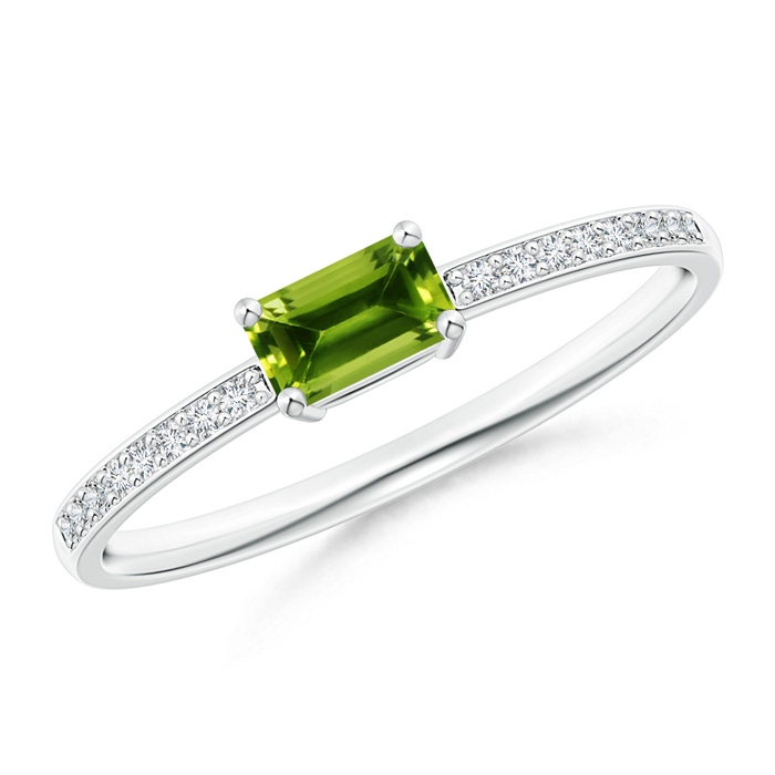 5x3mm AAAA East-West Emerald-Cut Peridot Solitaire Ring in White Gold 