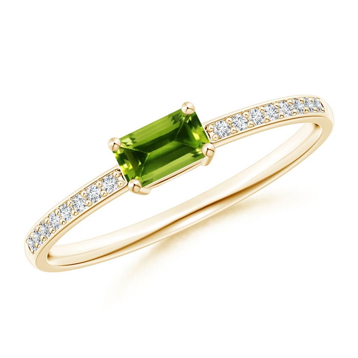 5x3mm AAAA East-West Emerald-Cut Peridot Solitaire Ring in Yellow Gold