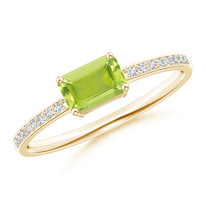 6x4mm AA East-West Emerald-Cut Peridot Solitaire Ring in Yellow Gold 