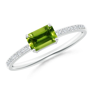 6x4mm AAAA East-West Emerald-Cut Peridot Solitaire Ring in P950 Platinum