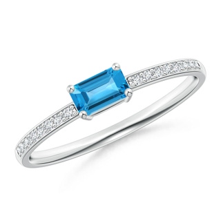 5x3mm AAA East-West Emerald-Cut Swiss Blue Topaz Solitaire Ring in White Gold