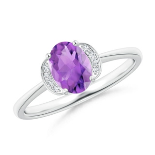 7x5mm AA Solitaire Oval Amethyst and Diamond Collar Ring in White Gold