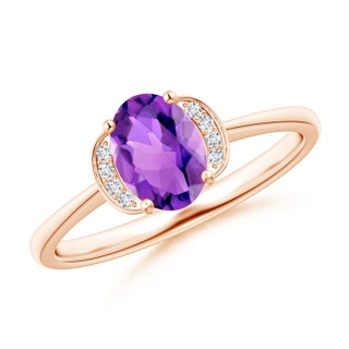 7x5mm AAA Solitaire Oval Amethyst and Diamond Collar Ring in Rose Gold