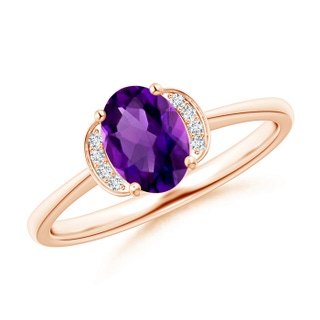 7x5mm AAAA Solitaire Oval Amethyst and Diamond Collar Ring in Rose Gold