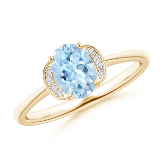 7x5mm AAA Solitaire Oval Aquamarine and Diamond Collar Ring in Yellow Gold