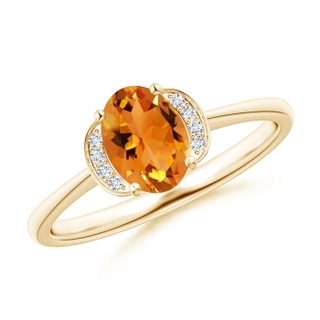 7x5mm AAA Solitaire Oval Citrine and Diamond Collar Ring in Yellow Gold