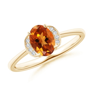 7x5mm AAAA Solitaire Oval Citrine and Diamond Collar Ring in Yellow Gold