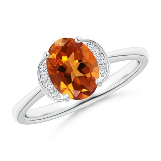 8x6mm AAAA Solitaire Oval Citrine and Diamond Collar Ring in White Gold