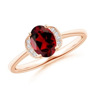 7x5mm AAAA Solitaire Oval Garnet and Diamond Collar Ring in Rose Gold