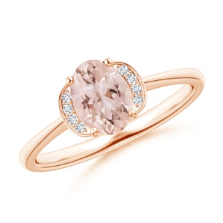 7x5mm AAA Solitaire Oval Morganite and Diamond Collar Ring in Rose Gold