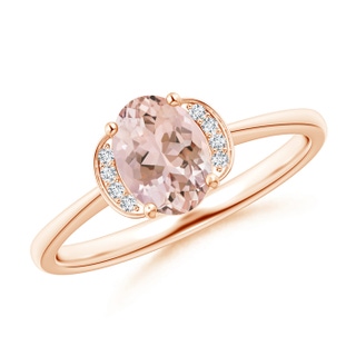 7x5mm AAAA Solitaire Oval Morganite and Diamond Collar Ring in Rose Gold