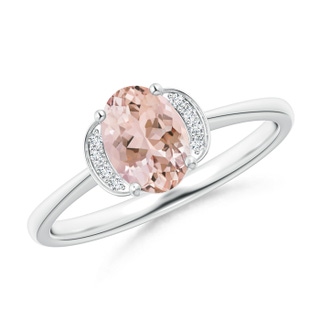 7x5mm AAAA Solitaire Oval Morganite and Diamond Collar Ring in White Gold