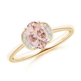 7x5mm AAAA Solitaire Oval Morganite and Diamond Collar Ring in Yellow Gold