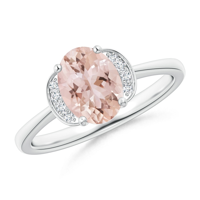 8x6mm AAA Solitaire Oval Morganite and Diamond Collar Ring in White Gold