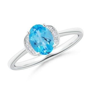 7x5mm AAA Solitaire Oval Swiss Blue Topaz and Diamond Collar Ring in P950 Platinum