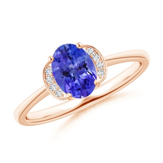 7x5mm AAA Solitaire Oval Tanzanite and Diamond Collar Ring in Rose Gold