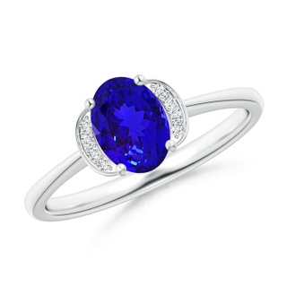 7x5mm AAAA Solitaire Oval Tanzanite and Diamond Collar Ring in White Gold