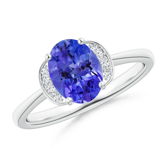 8x6mm AAA Solitaire Oval Tanzanite and Diamond Collar Ring in White Gold