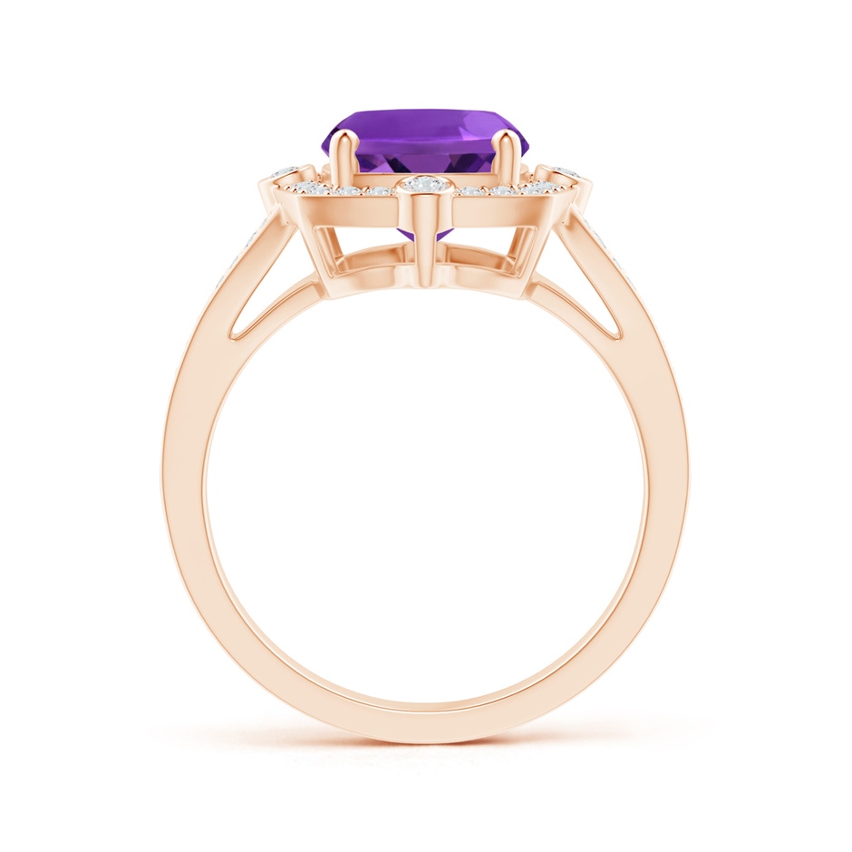10x8mm AAAA Art Deco Inspired Cushion Amethyst Ring with Diamond Halo in Rose Gold product image