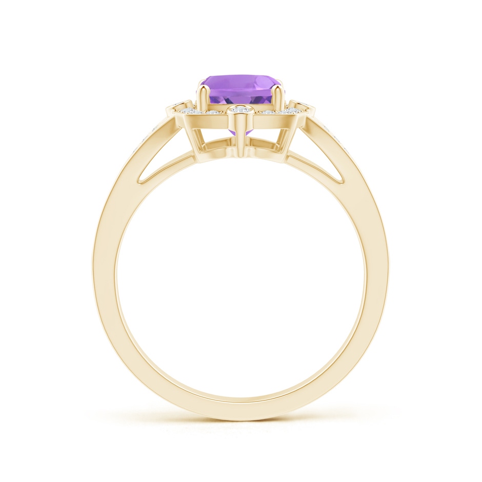 8x6mm A Art Deco Inspired Cushion Amethyst Ring with Diamond Halo in Yellow Gold product image