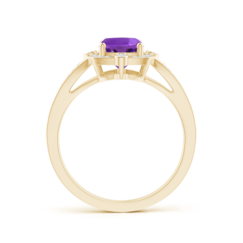 8x6mm AAAA Art Deco Inspired Cushion Amethyst Ring with Diamond Halo in Yellow Gold product image