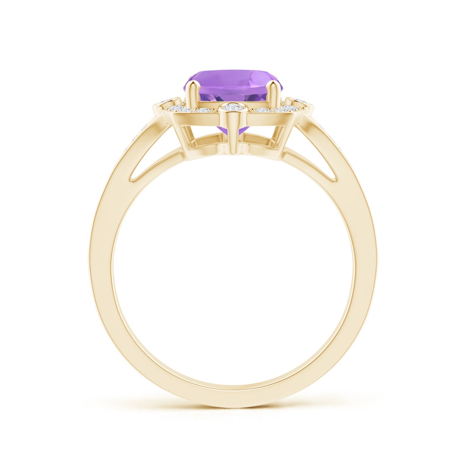 9x7mm A Art Deco Inspired Cushion Amethyst Ring with Diamond Halo in 9K Yellow Gold product image