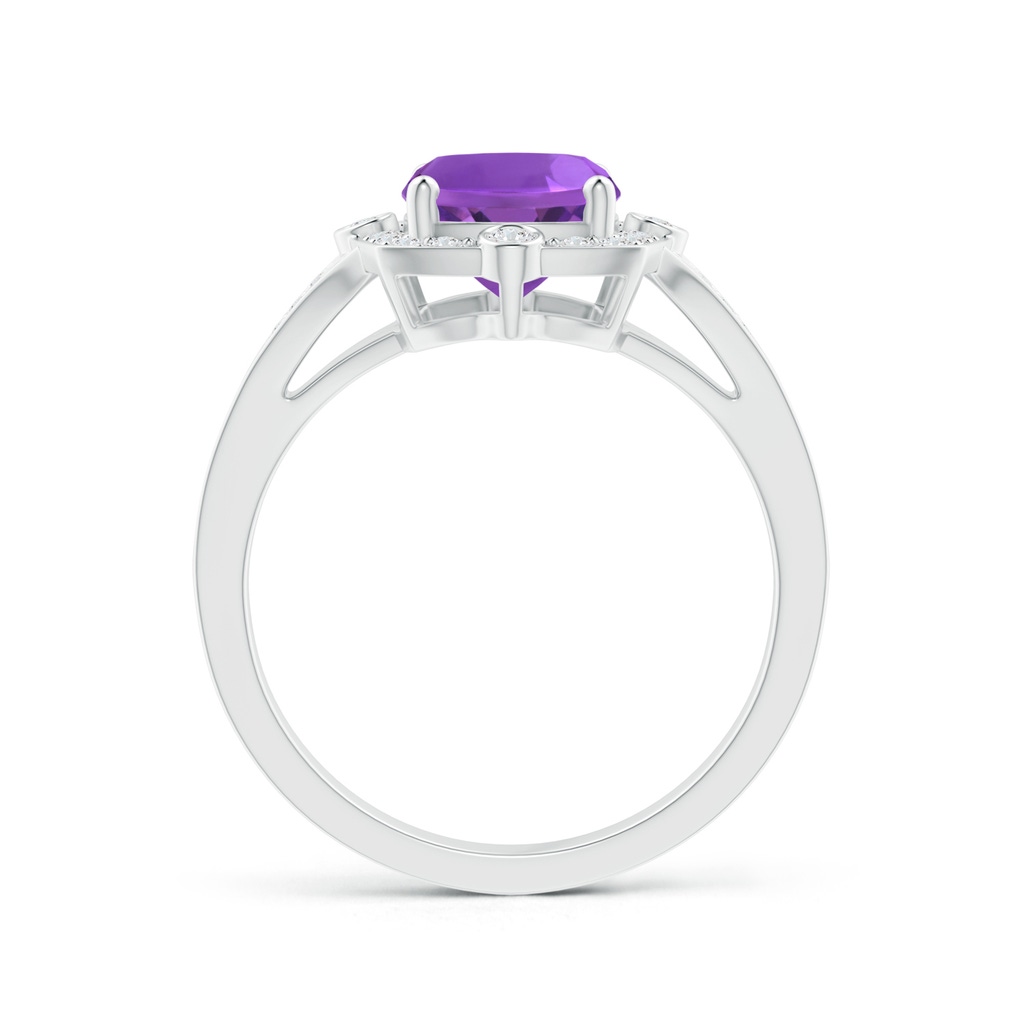 9x7mm AAA Art Deco Inspired Cushion Amethyst Ring with Diamond Halo in White Gold Product Image