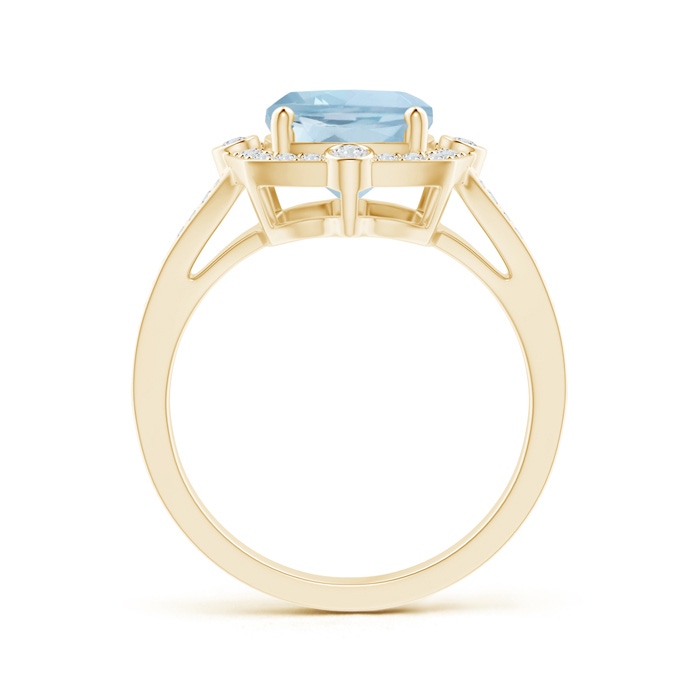 10x8mm AA Art Deco Inspired Cushion Aquamarine Ring with Diamond Halo in Yellow Gold product image
