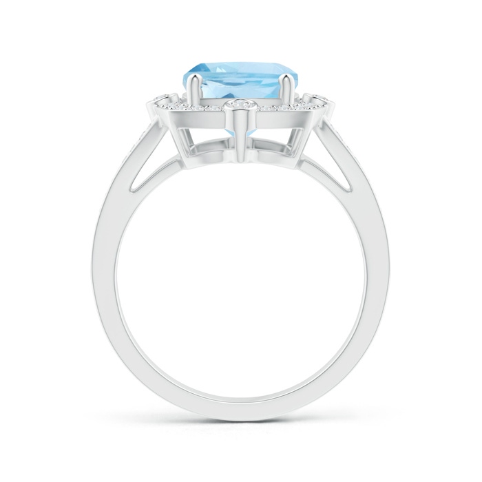 10x8mm AAA Art Deco Inspired Cushion Aquamarine Ring with Diamond Halo in White Gold Product Image