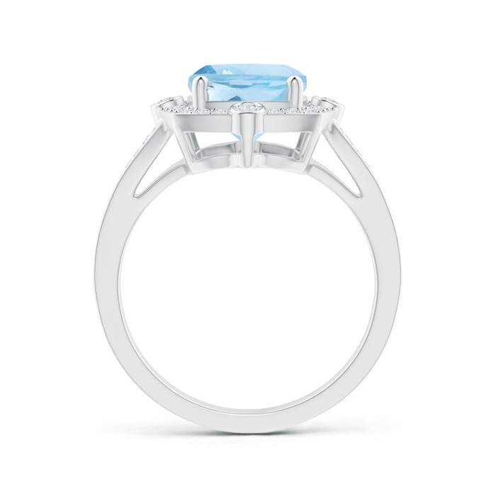 10x8mm AAA Art Deco Inspired Cushion Aquamarine Ring with Diamond Halo in White Gold product image