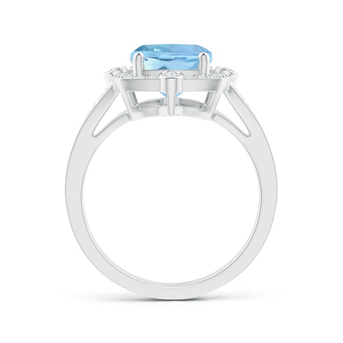 10x8mm AAAA Art Deco Inspired Cushion Aquamarine Ring with Diamond Halo in P950 Platinum product image