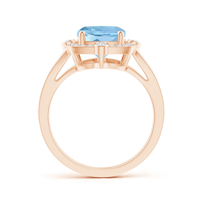 10x8mm AAAA Art Deco Inspired Cushion Aquamarine Ring with Diamond Halo in Rose Gold Product Image