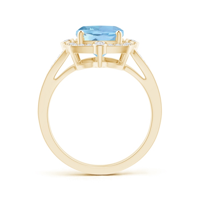 10x8mm AAAA Art Deco Inspired Cushion Aquamarine Ring with Diamond Halo in Yellow Gold Product Image