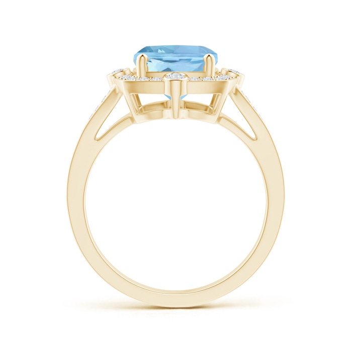 10x8mm AAAA Art Deco Inspired Cushion Aquamarine Ring with Diamond Halo in Yellow Gold product image