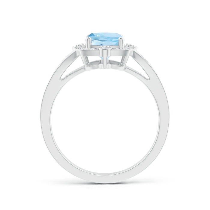 8x6mm AAA Art Deco Inspired Cushion Aquamarine Ring with Diamond Halo in White Gold product image