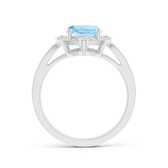 9x7mm AAA Art Deco Inspired Cushion Aquamarine Ring with Diamond Halo in White Gold Product Image