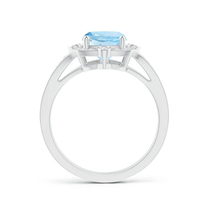 9x7mm AAA Art Deco Inspired Cushion Aquamarine Ring with Diamond Halo in White Gold product image