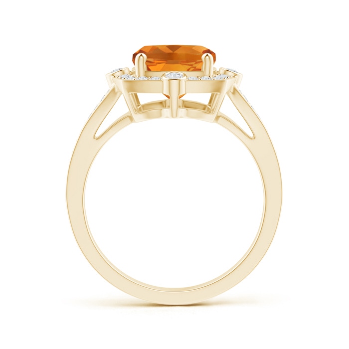 10x8mm AAA Art Deco Inspired Cushion Citrine Ring with Diamond Halo in Yellow Gold Product Image